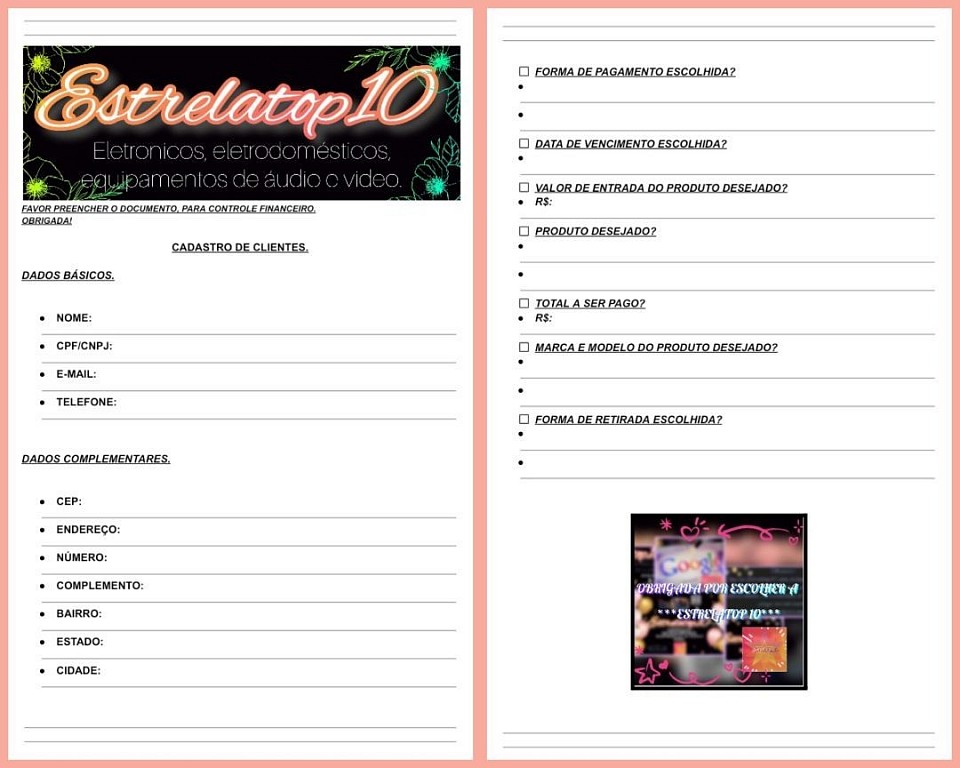 Cadastro de clientes.